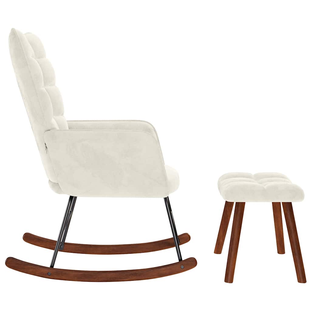 Sedia a dondolo con sgabello in velluto crema - homemem39