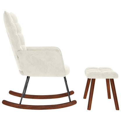 Sedia a dondolo con sgabello in velluto crema - homemem39