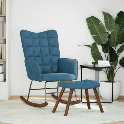 Poltrona a Dondolo con Poggiapiedi Blu in Velluto - homemem39