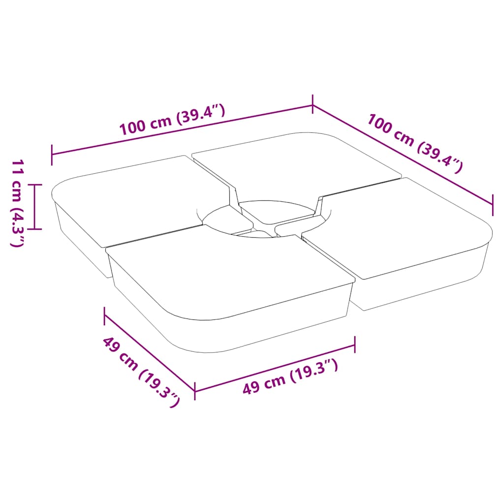 Set Base per Ombrellone 4 pz con Supporto a Croce 100 kg PP - homemem39