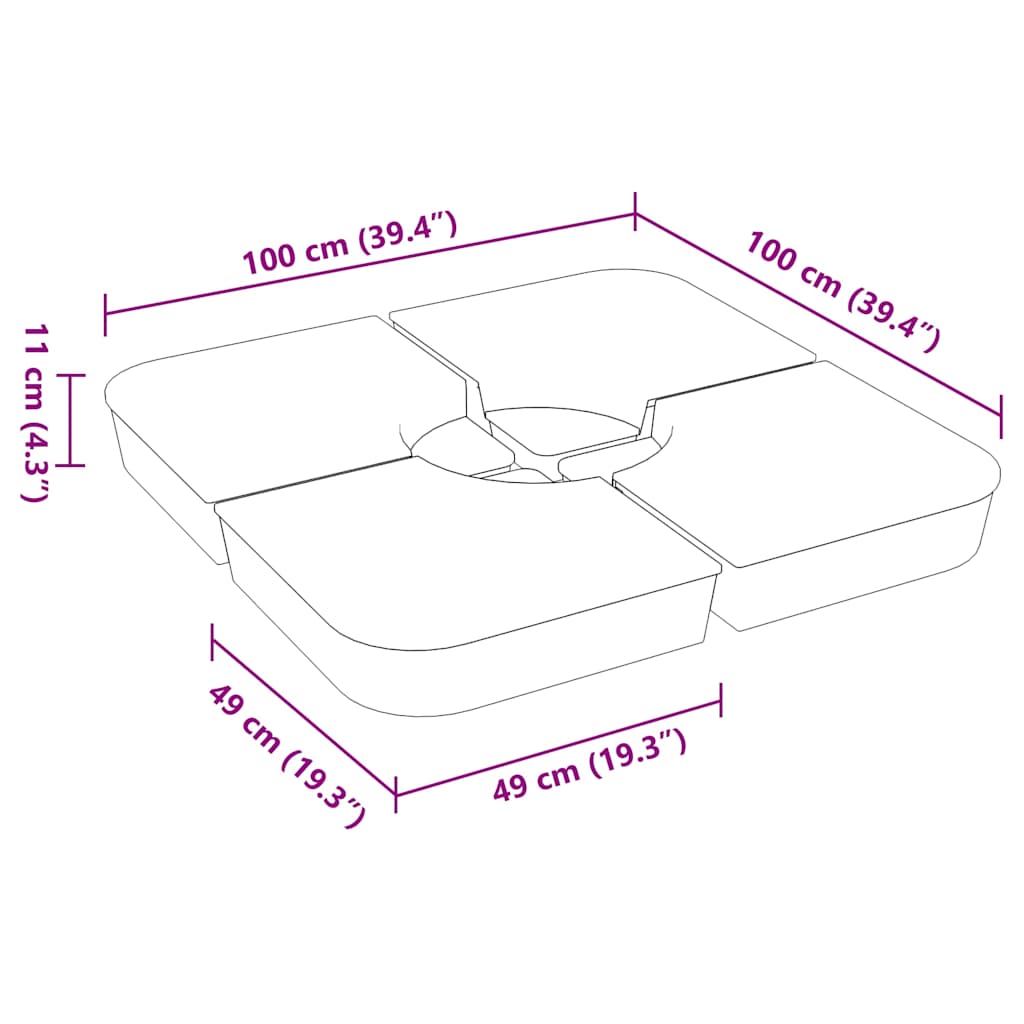 Set Base per Ombrellone 4 pz con Supporto a Croce 100 kg PP | homemem39