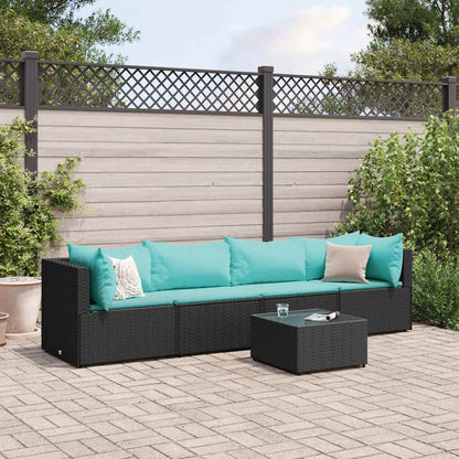 Set Divani da Giardino 5 pz con Cuscini Nero in Polyrattan - homemem39