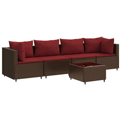 Set Divani da Giardino 5 pz con Cuscini Marrone in Polyrattan | homemem39