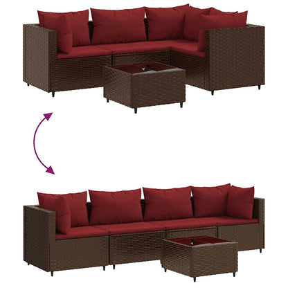 Set Divani da Giardino 5 pz con Cuscini Marrone in Polyrattan | homemem39