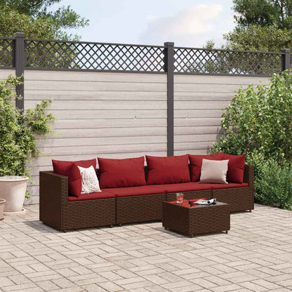 Set Divani da Giardino 5 pz con Cuscini Marrone in Polyrattan | homemem39