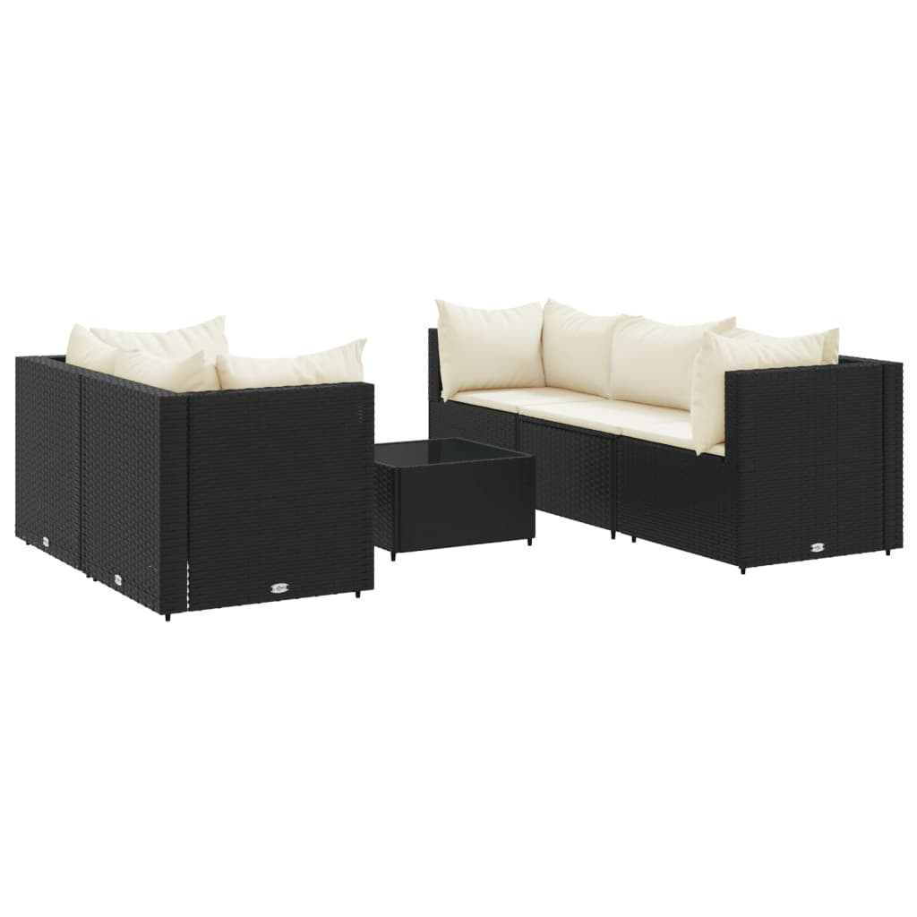 Set Mobili da Giardino 6 pz con Cuscini in Polyrattan Nero | homemem39