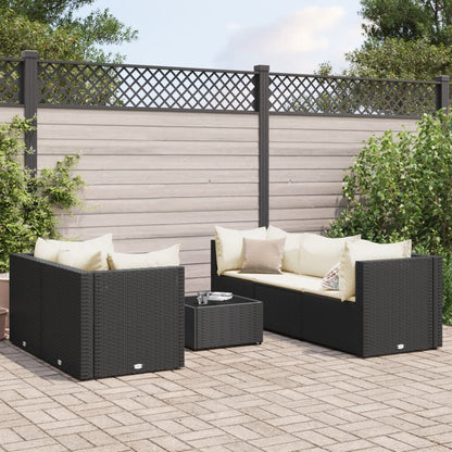 Set Mobili da Giardino 6 pz con Cuscini in Polyrattan Nero | homemem39