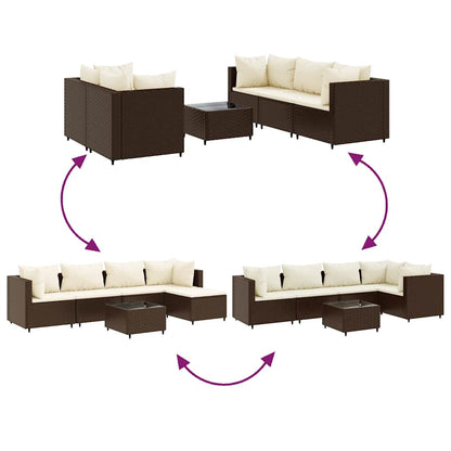 Set Mobili da Giardino 6pz con Cuscini in Polyrattan Marrone | homemem39