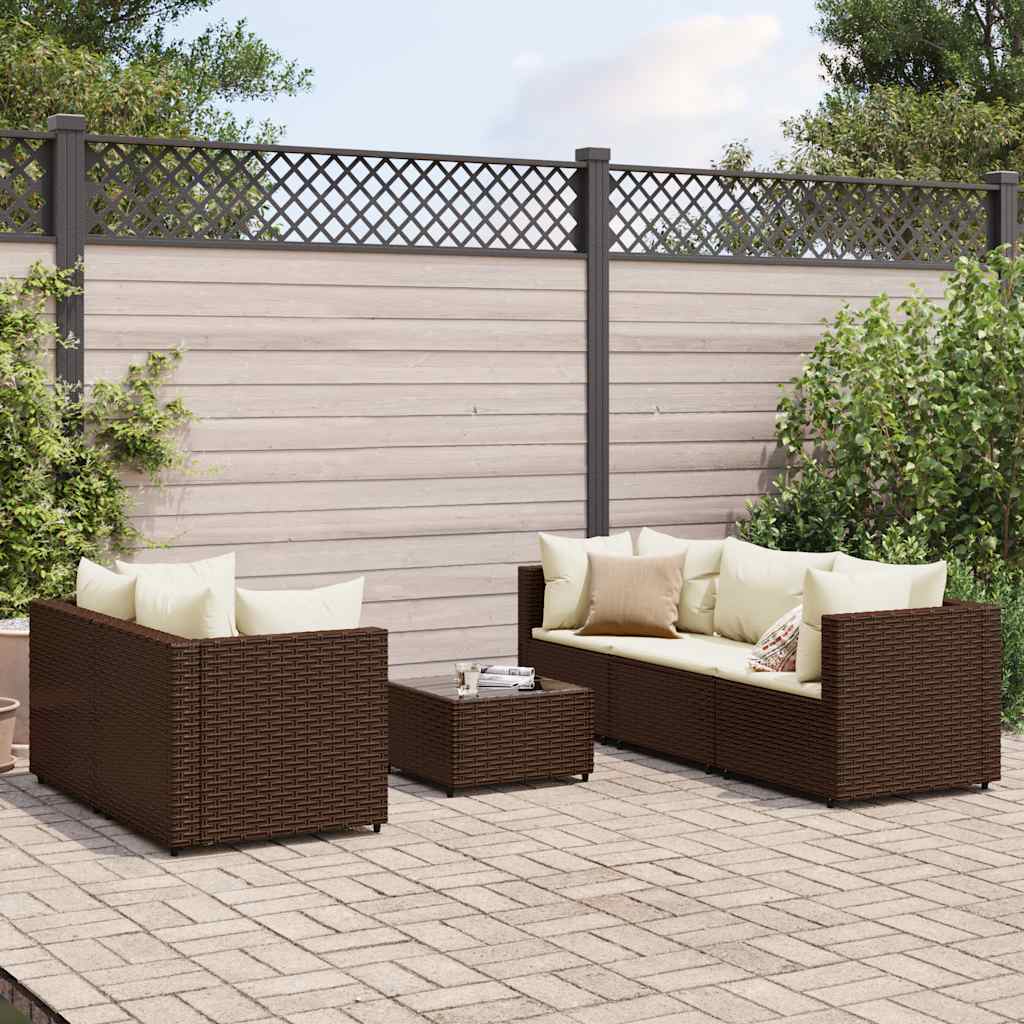Set Mobili da Giardino 6pz con Cuscini in Polyrattan Marrone | homemem39