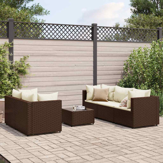 Set Mobili da Giardino 6pz con Cuscini in Polyrattan Marrone - homemem39