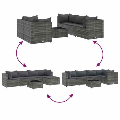 Set Divani da Giardino 6 pz con Cuscini in Polyrattan Grigio - homemem39