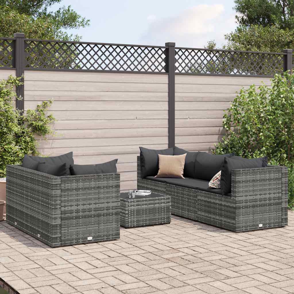 Set Divani da Giardino 6 pz con Cuscini in Polyrattan Grigio - homemem39