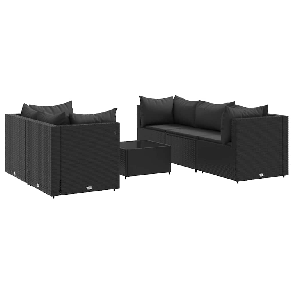 Set Mobili da Giardino 6 pz con Cuscini in Polyrattan Nero | homemem39