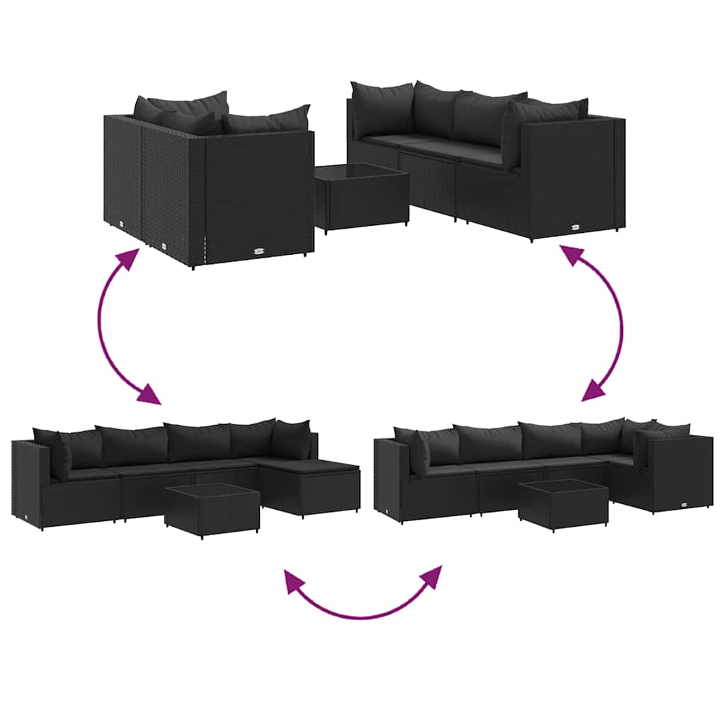 Set Mobili da Giardino 6 pz con Cuscini in Polyrattan Nero | homemem39