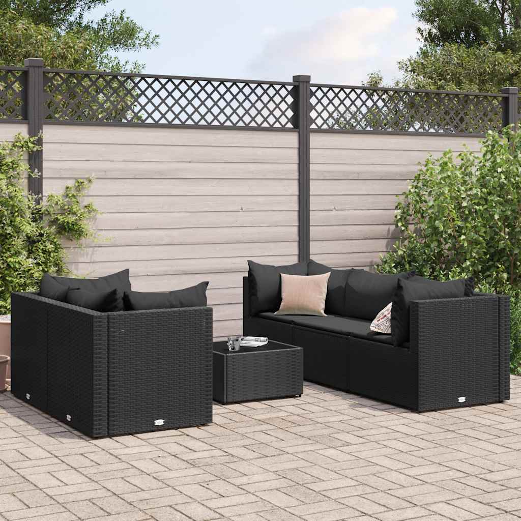 Set Mobili da Giardino 6 pz con Cuscini in Polyrattan Nero | homemem39