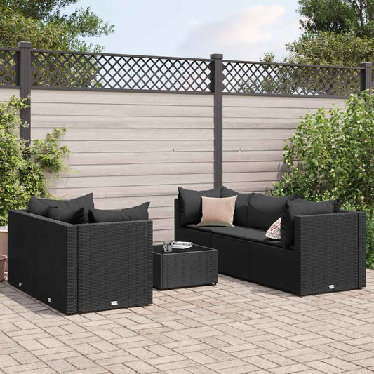 Set Mobili da Giardino 6 pz con Cuscini in Polyrattan Nero - homemem39