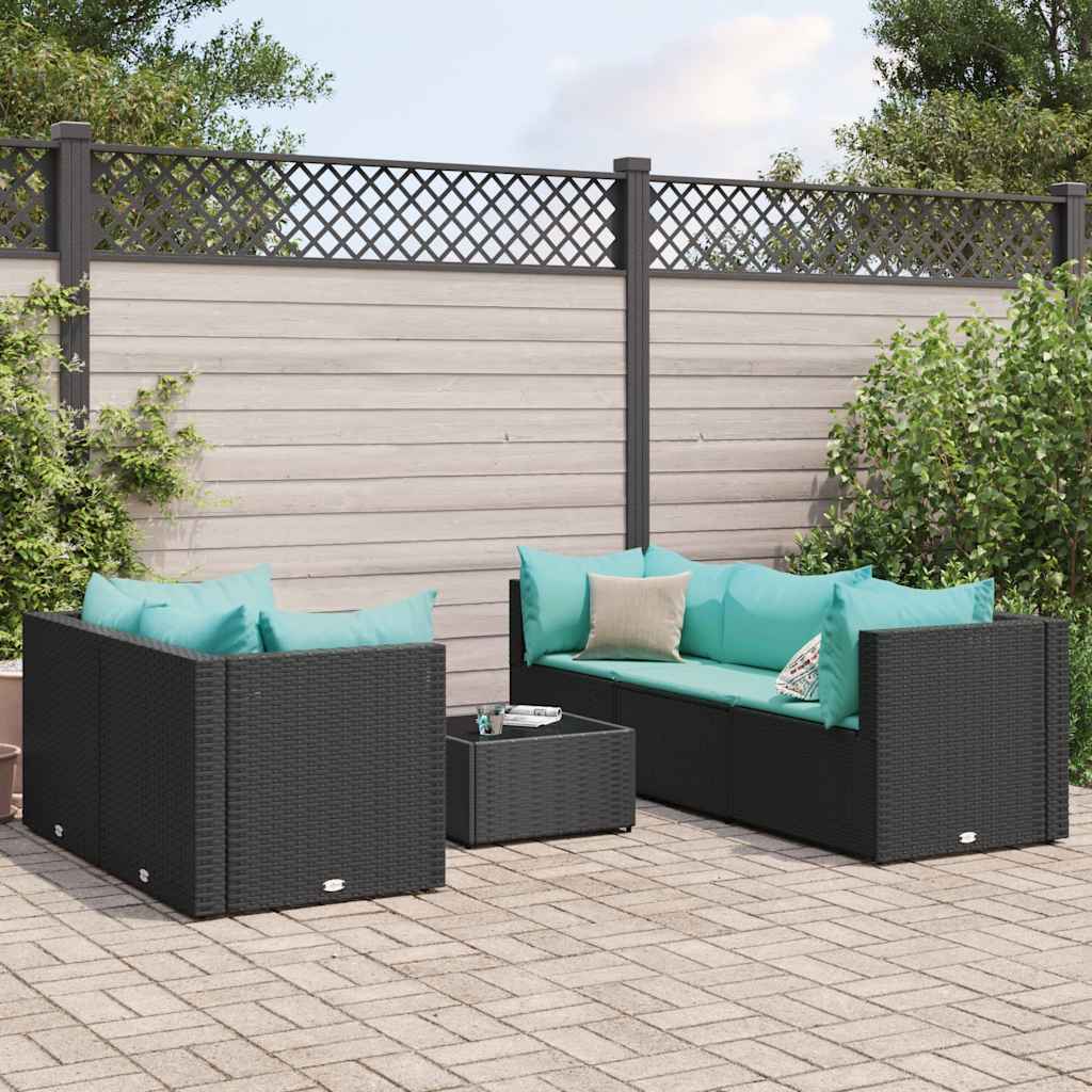 Set Mobili da Giardino 6 pz con Cuscini in Polyrattan Nero - homemem39