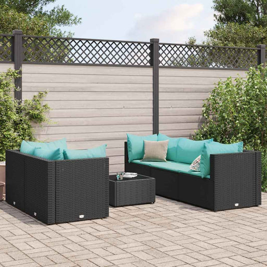 Set Mobili da Giardino 6 pz con Cuscini in Polyrattan Nero - homemem39