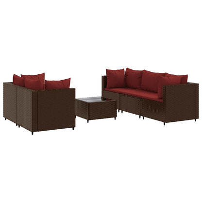 Set Mobili da Giardino 6pz con Cuscini in Polyrattan Marrone | homemem39