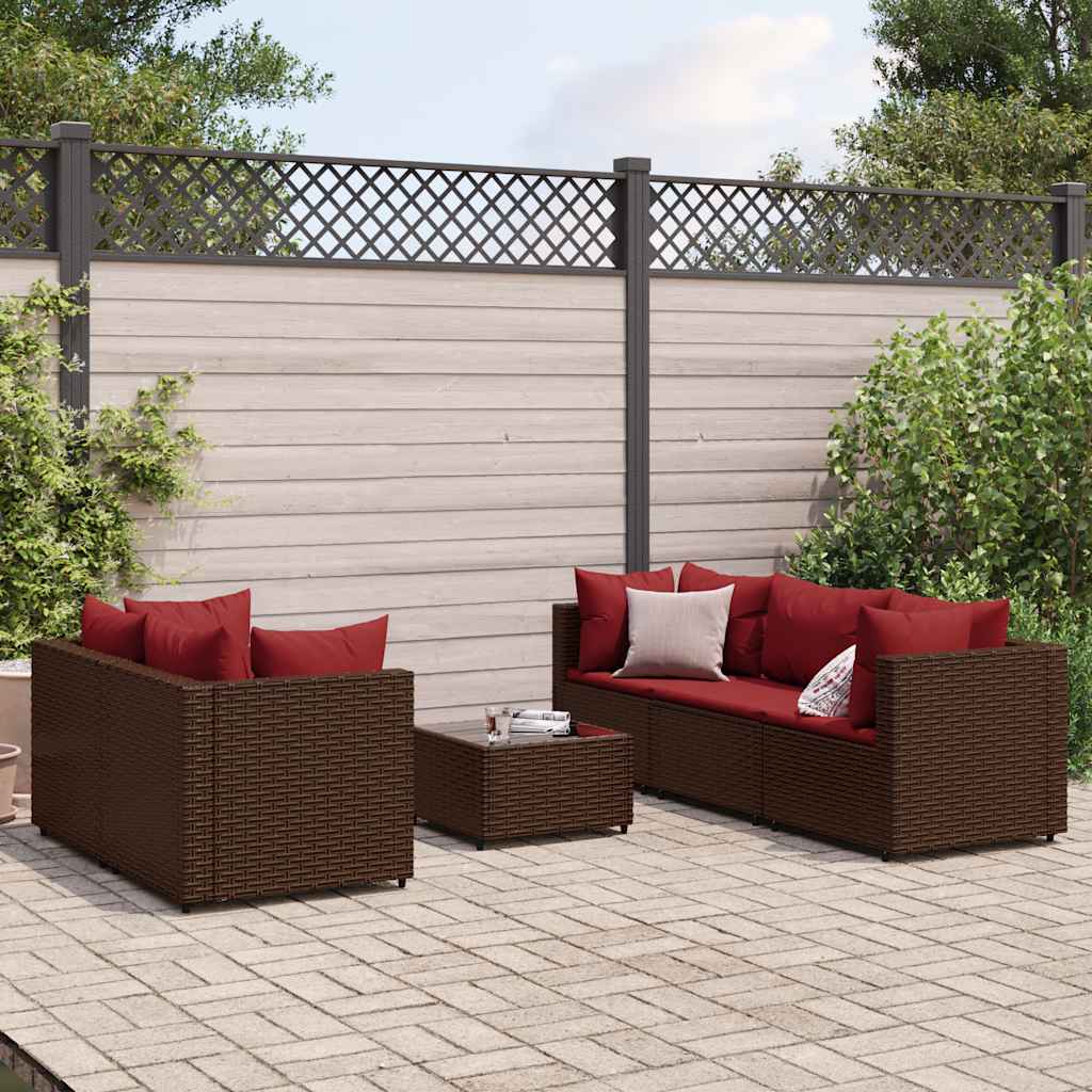 Set Mobili da Giardino 6pz con Cuscini in Polyrattan Marrone