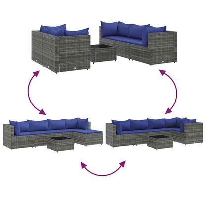 Set Divani da Giardino 6 pz con Cuscini in Polyrattan Grigio | homemem39