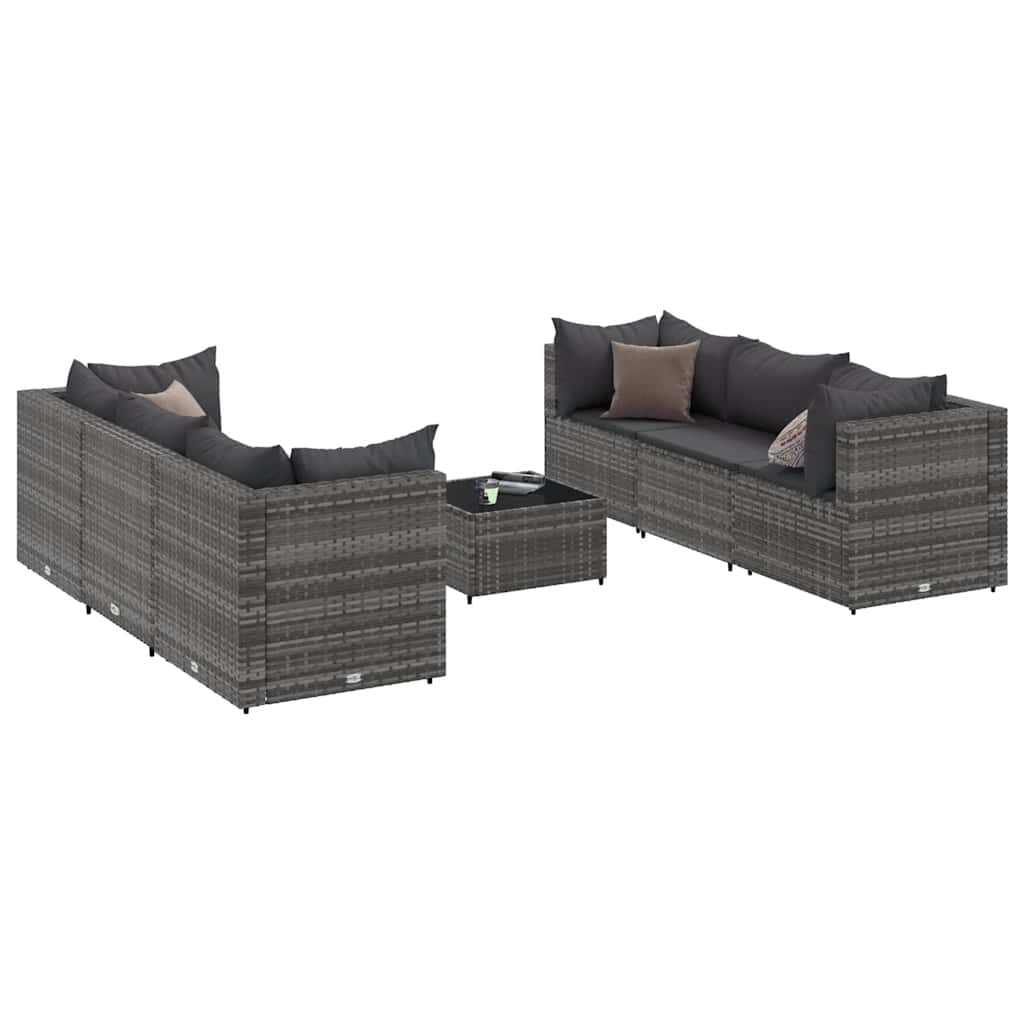 Set Divani da Giardino 7 pz con Cuscini in Polyrattan Grigio | homemem39