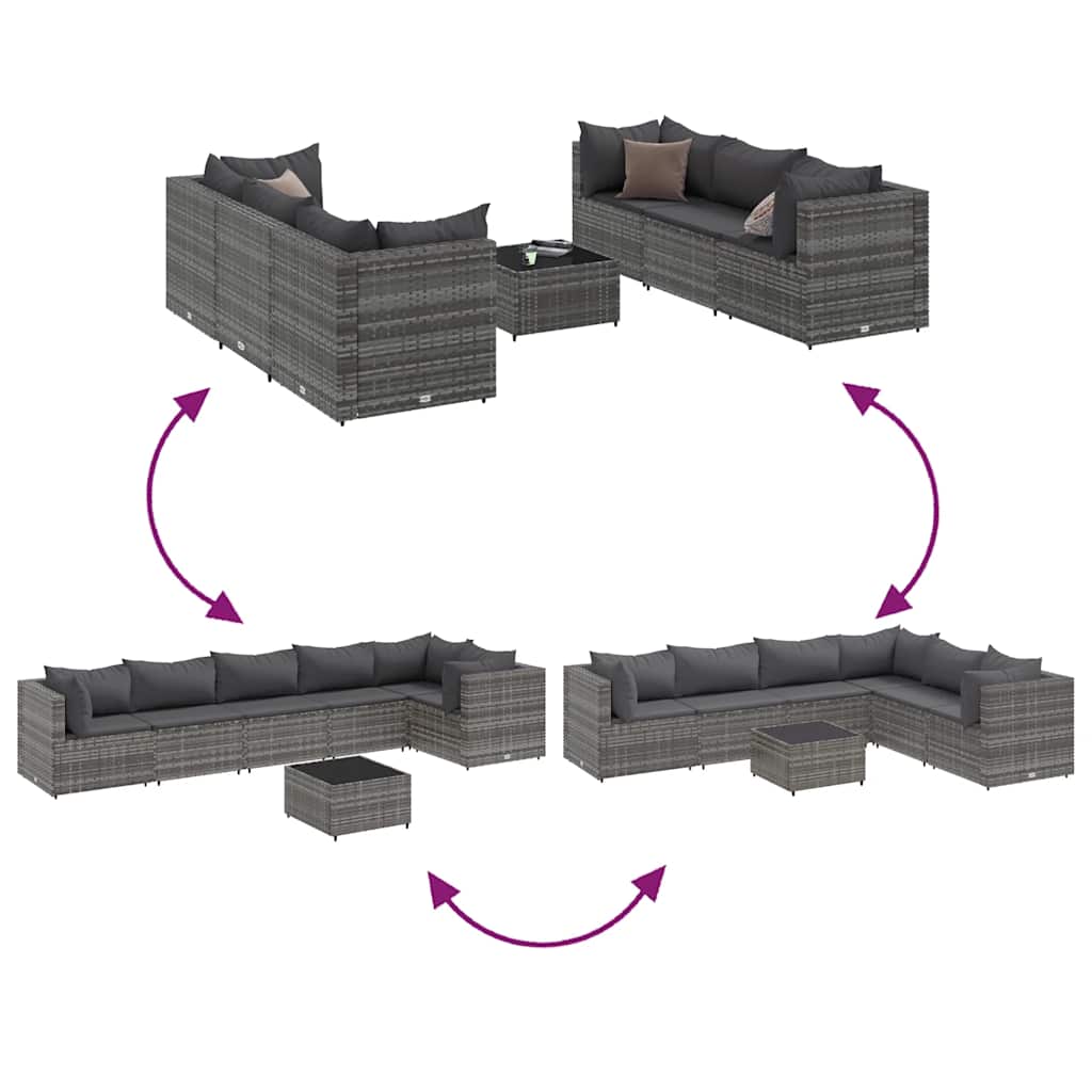 Set Divani da Giardino 7 pz con Cuscini in Polyrattan Grigio | homemem39