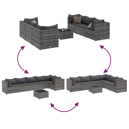 Set Divani da Giardino 7 pz con Cuscini in Polyrattan Grigio | homemem39
