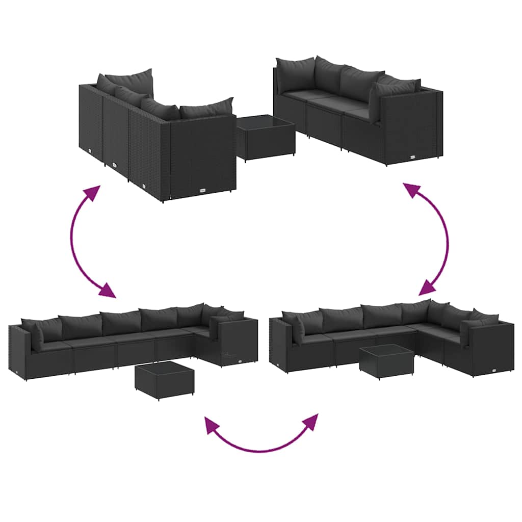 Set Salotto da Giardino con Cuscini 7pz Nero Polyrattan - homemem39