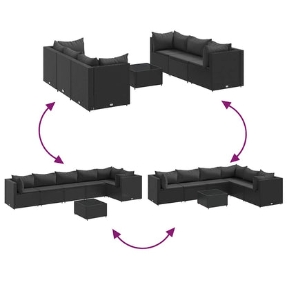 Set Salotto da Giardino con Cuscini 7pz Nero Polyrattan - homemem39