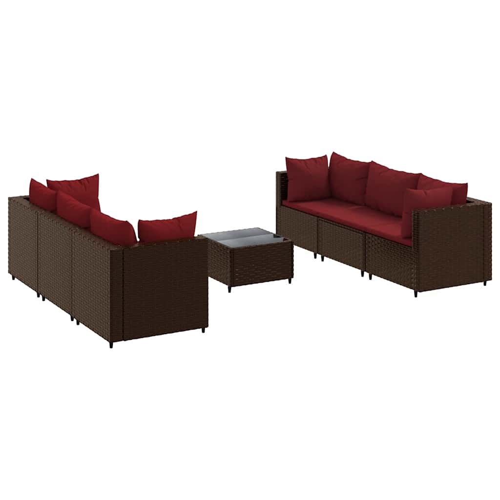 Set Divani da Giardino 7 pz con Cuscini in Polyrattan Marrone | homemem39