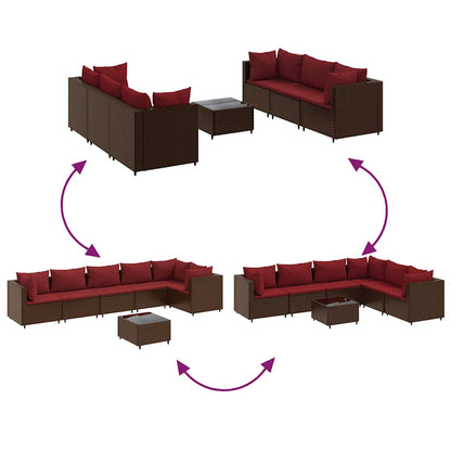 Set Divani da Giardino 7 pz con Cuscini in Polyrattan Marrone | homemem39