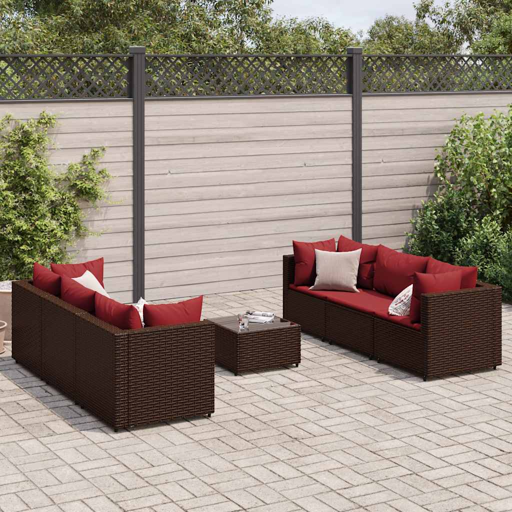 Set Divani da Giardino 7 pz con Cuscini in Polyrattan Marrone | homemem39