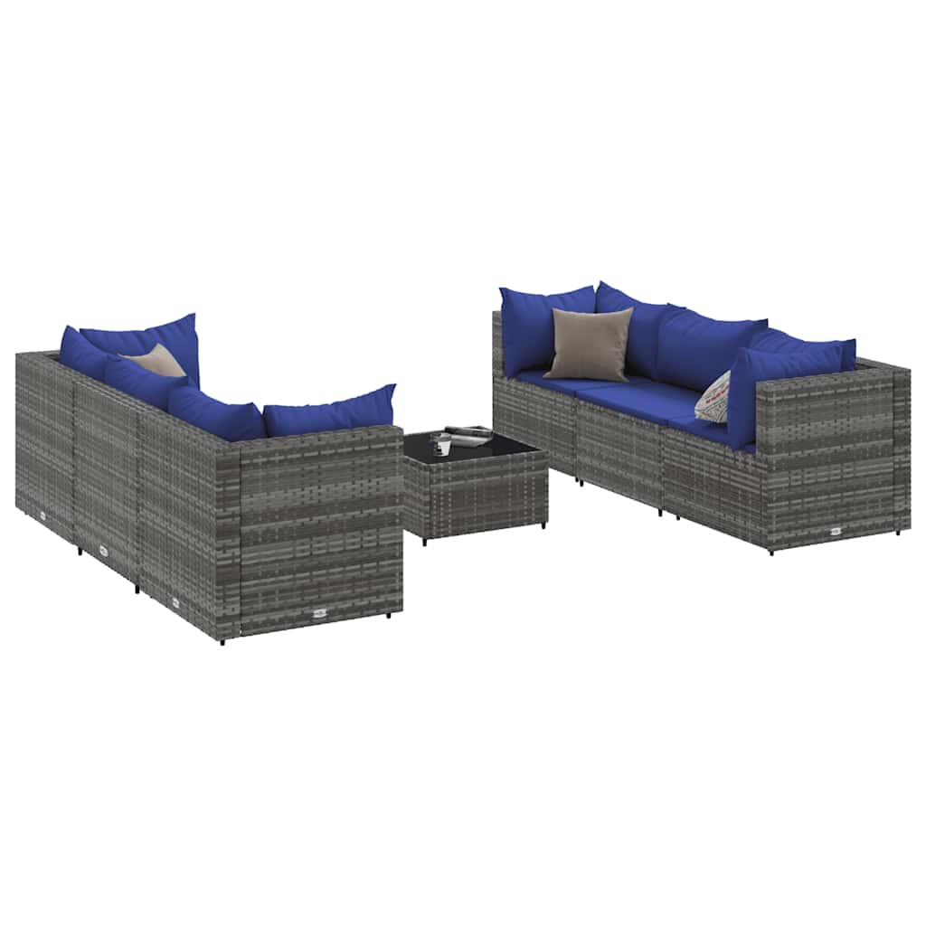 Set Divani da Giardino 7 pz con Cuscini in Polyrattan Grigio | homemem39
