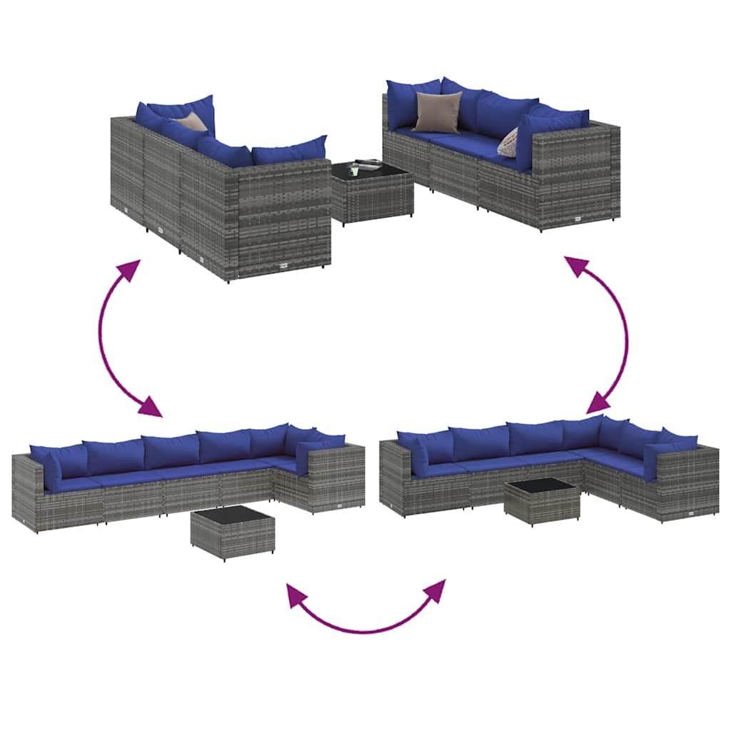 Set Divani da Giardino 7 pz con Cuscini in Polyrattan Grigio | homemem39