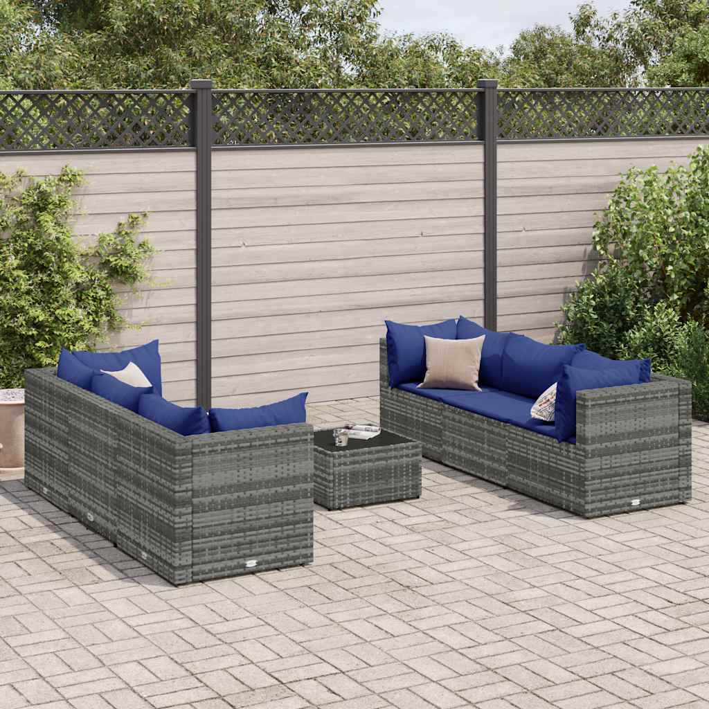 Set Divani da Giardino 7 pz con Cuscini in Polyrattan Grigio | homemem39