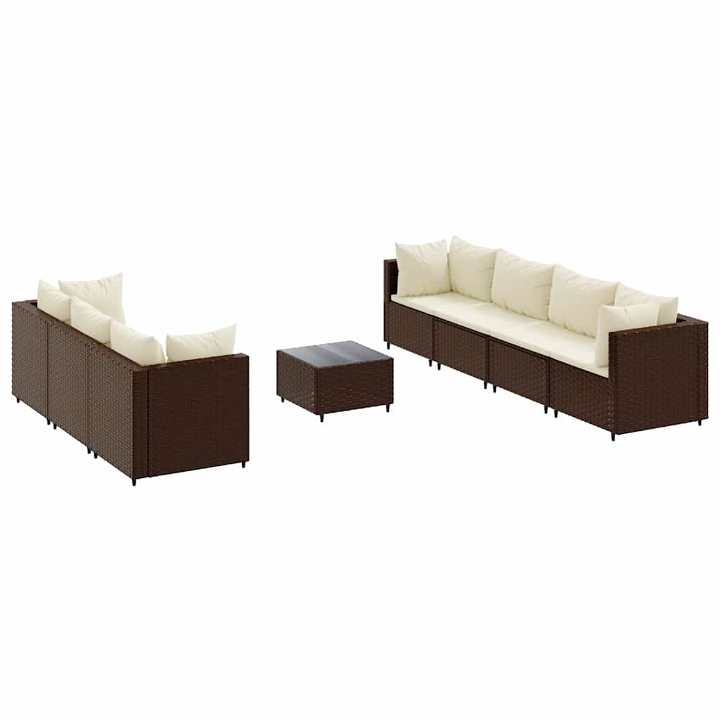 Set Divani da Giardino 8 pz con Cuscini in Polyrattan Marrone | homemem39