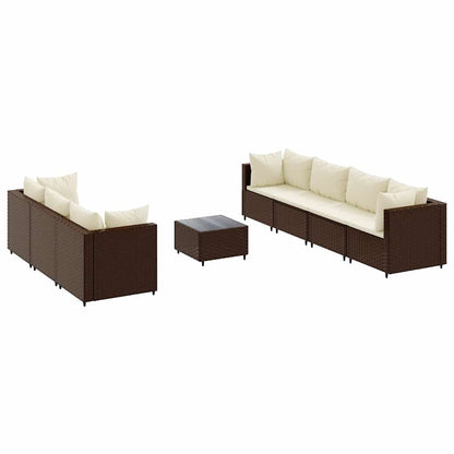 Set Divani da Giardino 8 pz con Cuscini in Polyrattan Marrone | homemem39