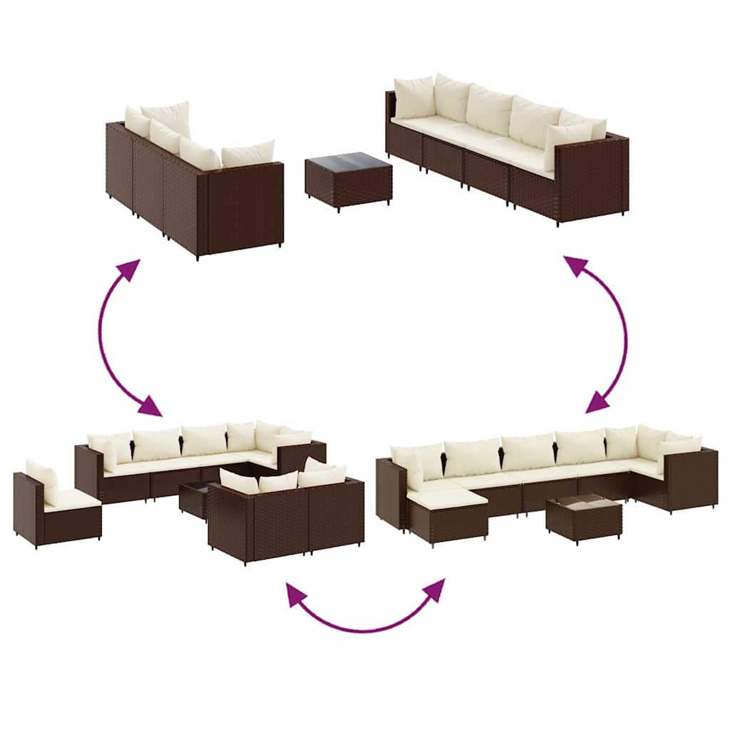 Set Divani da Giardino 8 pz con Cuscini in Polyrattan Marrone | homemem39