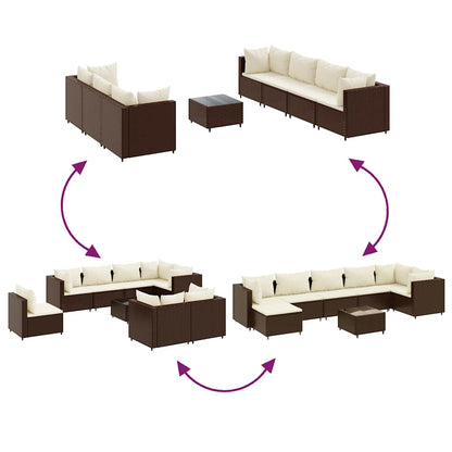 Set Divani da Giardino 8 pz con Cuscini in Polyrattan Marrone | homemem39