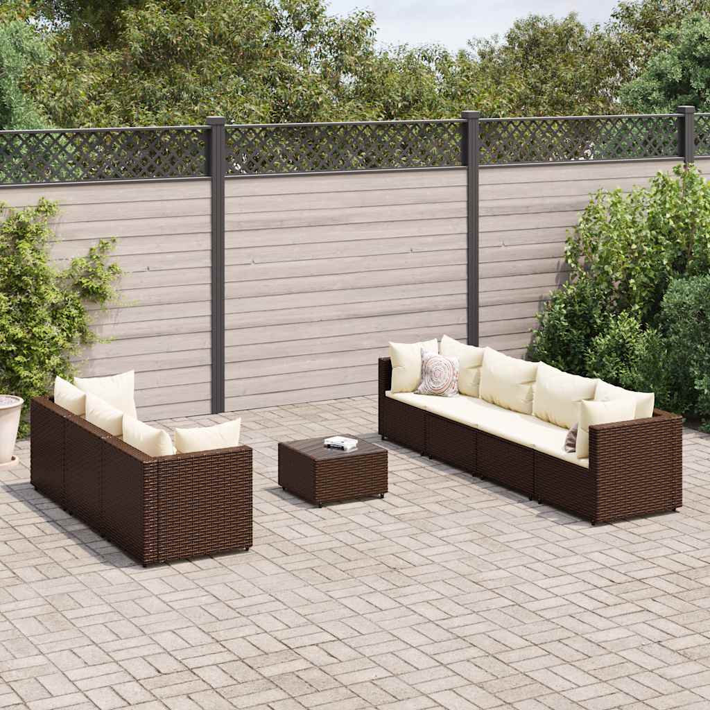 Set Divani da Giardino 8 pz con Cuscini in Polyrattan Marrone | homemem39
