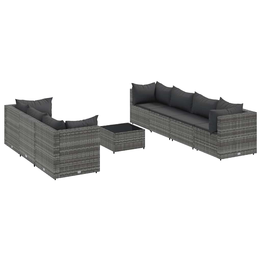 Set Divani da Giardino 8 pz con Cuscini in Polyrattan Grigio | homemem39