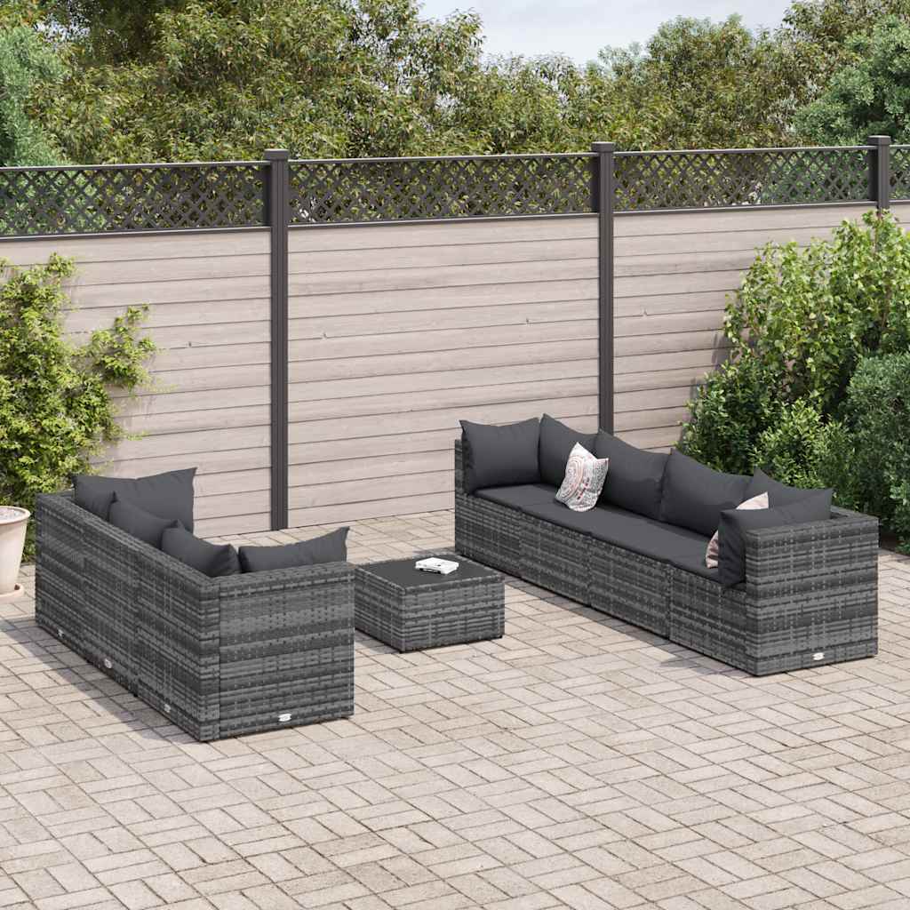 Set Divani da Giardino 8 pz con Cuscini in Polyrattan Grigio | homemem39
