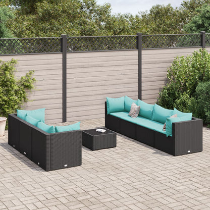 Set Mobili da Giardino con Cuscini 8 pz Nero in Polyrattan | homemem39