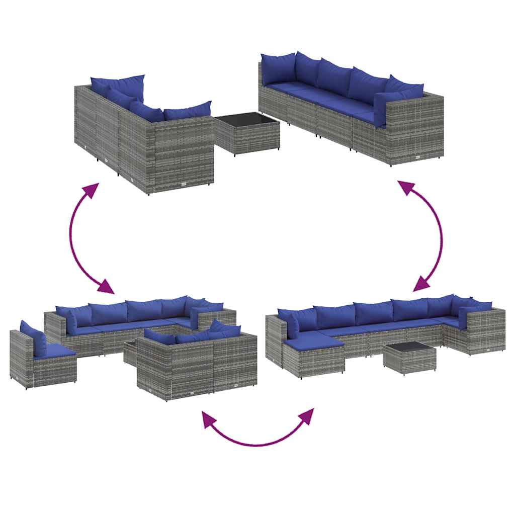 Set Divani da Giardino 8 pz con Cuscini in Polyrattan Grigio | homemem39