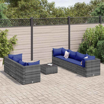 Set Divani da Giardino 8 pz con Cuscini in Polyrattan Grigio | homemem39