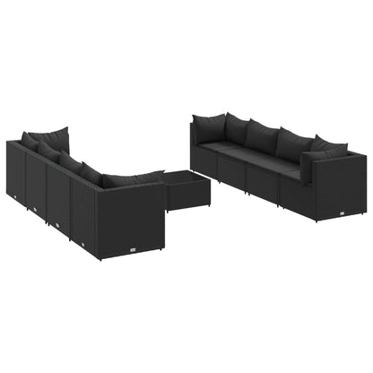 Set Salotto da Giardino con Cuscini 9pz Nero in Polyrattan - homemem39
