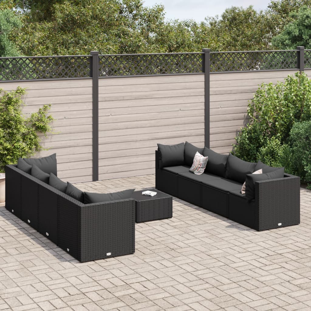 Set Salotto da Giardino con Cuscini 9pz Nero in Polyrattan - homemem39