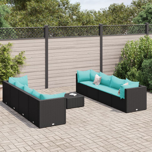 Set Salotto da Giardino con Cuscini 9pz Nero in Polyrattan - homemem39