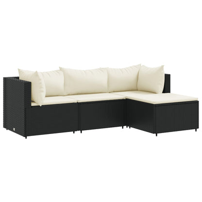 Set Divani da Giardino 4 pz con Cuscini Nero in Polyrattan | homemem39